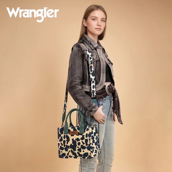 Wrangler Cow Print Concealed Carry Tote/Crossbody Turquoise - Picture 2 of 4